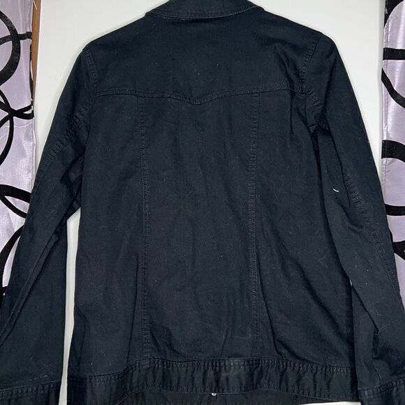 Denim & Company black denim jacket with Rhinestone buttons size medium - Picture 6 of 8